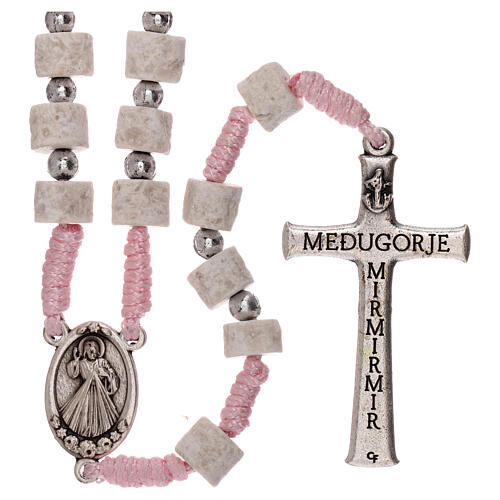 Medjugorje rosary with white stone and pink string 2
