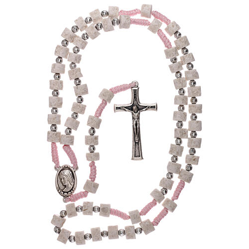 Medjugorje rosary with white stone and pink string 4