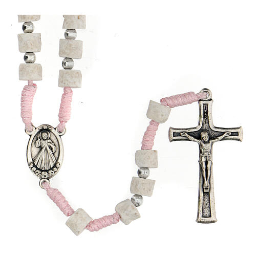 Medjugorje rosary with white stone and pink string 5