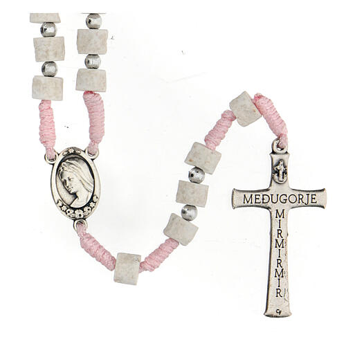 Medjugorje rosary with white stone and pink string 6