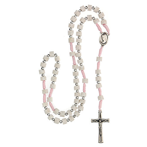 Medjugorje rosary with white stone and pink string 8