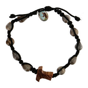 Job's Tear Medjugorje bracelet with tau in olive tree, black rope and medallion