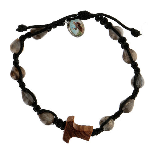 Medjugorje Job's Tear bracelet tau olive wood black cord 1