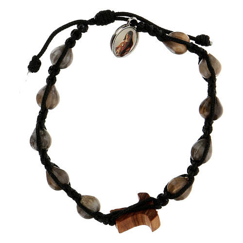 Medjugorje Job's Tear bracelet tau olive wood black cord 2