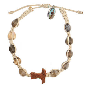 Bracelet Medjugorje Larmes-de-Job tau olivier corde beige