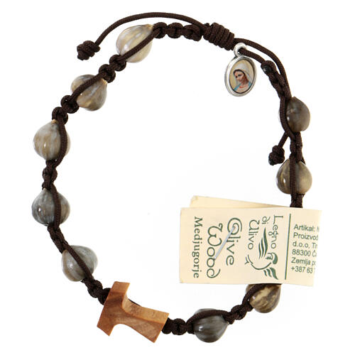 Handmade bracelet made in Medjugorje, Job's Tear, brown rope and religious medal 1