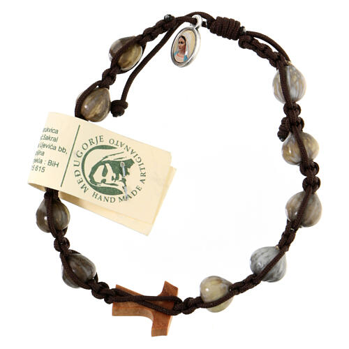 Handmade bracelet made in Medjugorje, Job's Tear, brown rope and religious medal 2