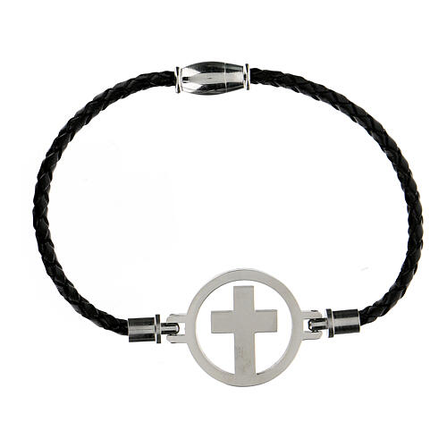 Medjugorje bracelet of black leather and silver 1