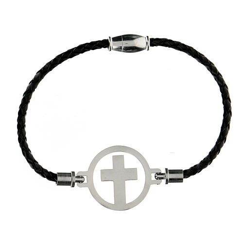 Medjugorje bracelet of black leather and silver 2