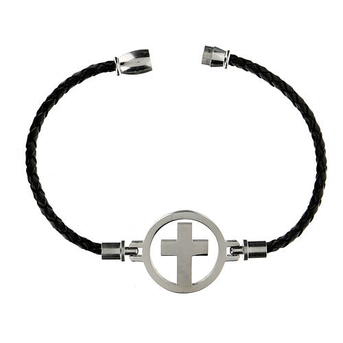 Medjugorje bracelet of black leather and silver 3