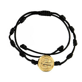 Gold St Benedict bracelet in cord Medjugorje