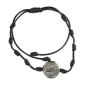 Pulsera ajustable Medjugorje Medalla San Benito negra