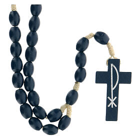 Blue wood Medjugorje rosary Chi-Rho