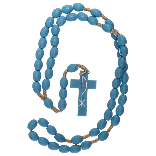 Light blue wood Medjugorje rosary 4