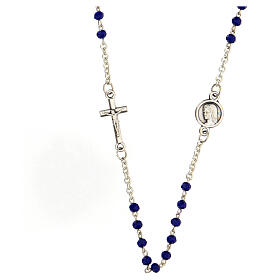 Medjugorje rosary necklace, blue cristal and steel