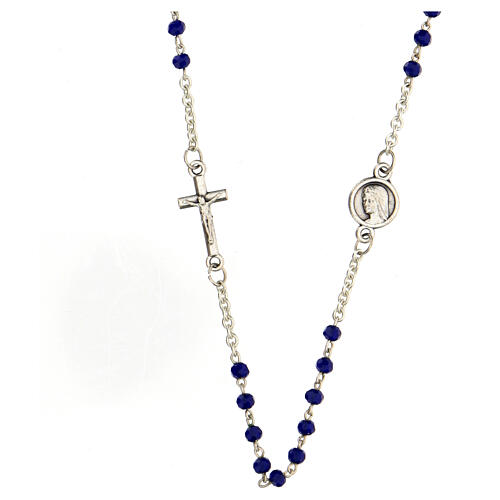 Medjugorje rosary necklace, blue cristal and steel 1