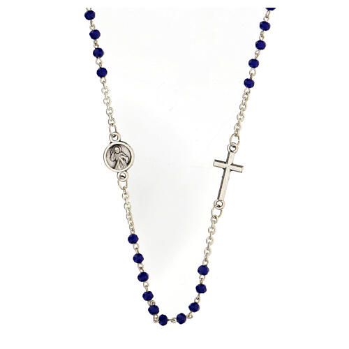 Medjugorje rosary necklace, blue cristal and steel 2
