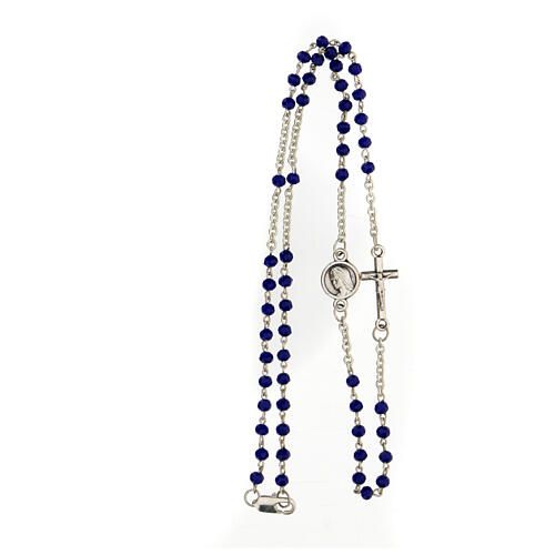 Medjugorje rosary necklace, blue cristal and steel 4