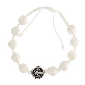 Decade bracelet Medjugorje white polished beads St Benedict
