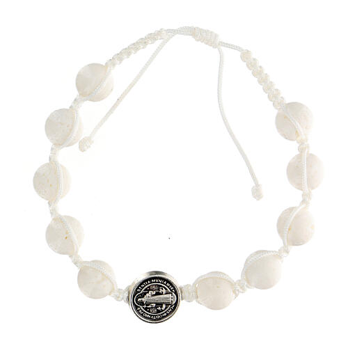 Decade bracelet Medjugorje white polished beads St Benedict 1
