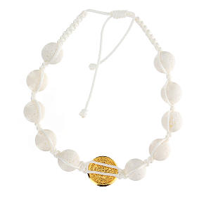 Bracciali, coroncine della pace, decine: Bracciale decina pietra levigata Medjugorje San Benedetto bianco oro