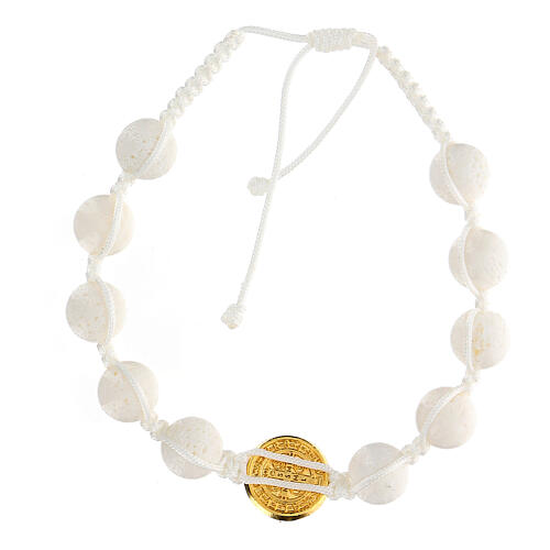 St Benedict Decade bracelet white polished stone beads gold medal 2