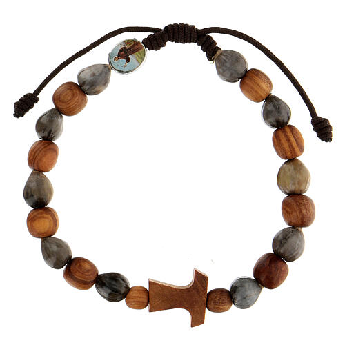 Medjugorje bracelet round beads of olive tree and tau cross  1