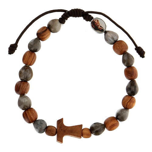 Medjugorje bracelet round beads of olive tree and tau cross  2