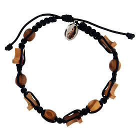Olive wood tau bracelet Medjugorje navy blue rope