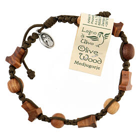 Medjugorje bracelet olive tree crosses tau medal dark green rope
