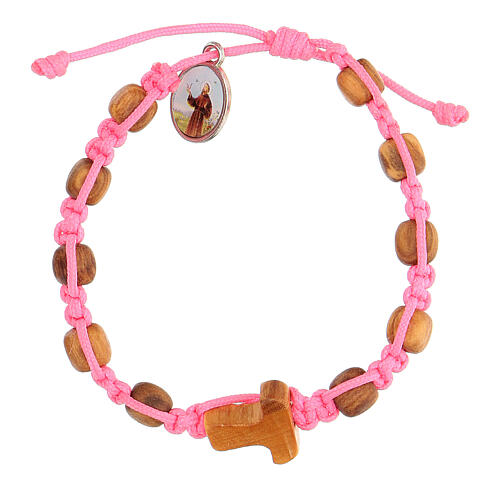 Medjugorje bracelet round beads child pink rope 1