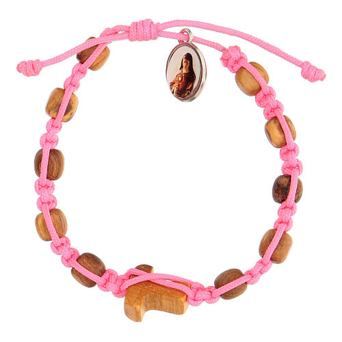 Medjugorje bracelet round beads child pink rope 2