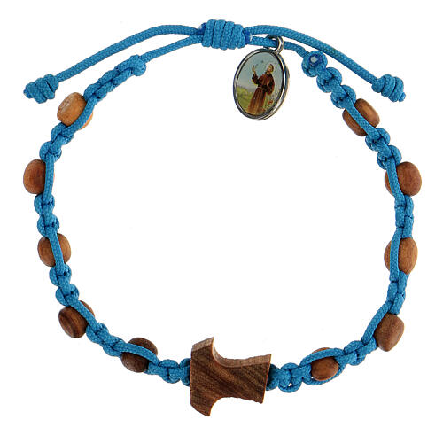 Bracelet Medjugorje grains ronds enfant corde bleu clair 1