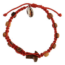 Bracelet handmade in Medjugorje, made of beads and tau cross in olive wood