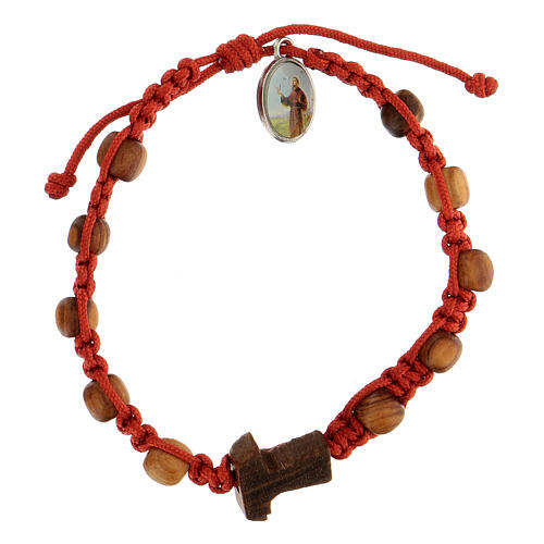 Bracelet handmade in Medjugorje, made of beads and tau cross in olive wood 1