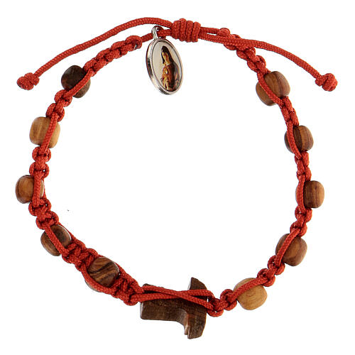 Bracelet handmade in Medjugorje, made of beads and tau cross in olive wood 2