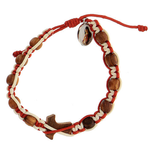 Child cross bracelet with tau cross and two-tone white and red rope 2