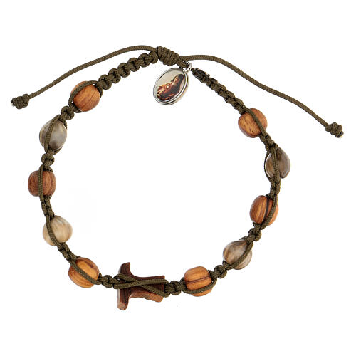 Medjugorje tau cross bracelet two-toned with dark green rope 2