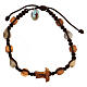 Bracelet with two-tone beads, Medjugorje tau cross, brown rope Job's Tear s1