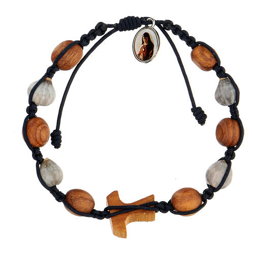 Medjugorje-Armband mit Tau-Kreuz, zweifarbigen runden Perlen und blauem Seil 2