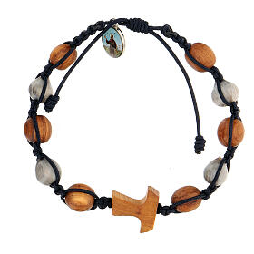 Medjugorje bracelet cross tau round bicolour beads blue rope