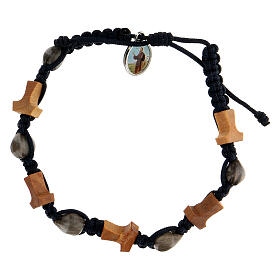 Blaues Armband aus Medjugorje mit Taukreuzen und runden Olivenholzperlen