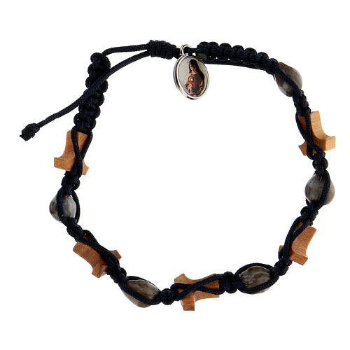 Blaues Armband aus Medjugorje mit Taukreuzen und runden Olivenholzperlen 2