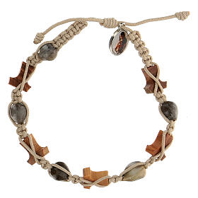 Catholic bracelet Medjugorje in olive wood, tau, dove-gray cord, Tears Job