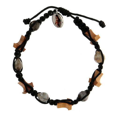 Catholic bracelet in olive wood tau cross Medjugorje black rope Job's tears 2