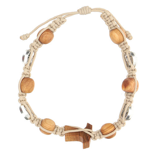 Saint Francis bracelet Medjugorje round beads, beige rope 2