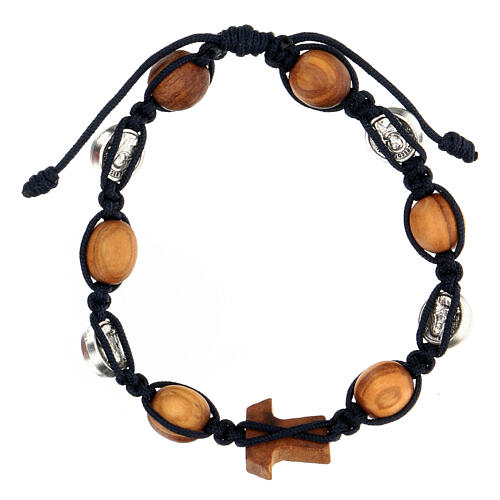 Medjugorje bracelet in olive wood with blue cord 2