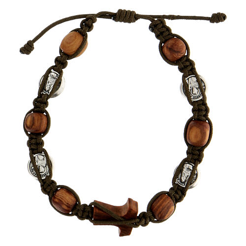 Saint Francis' bracelet with round beads and brown rope, Medjugorje 2