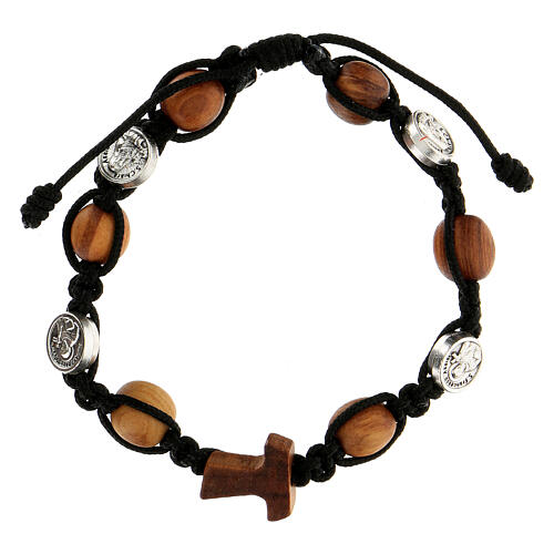 Saint Francis' bracelet with round beads and black rope, Medjugorje 1
