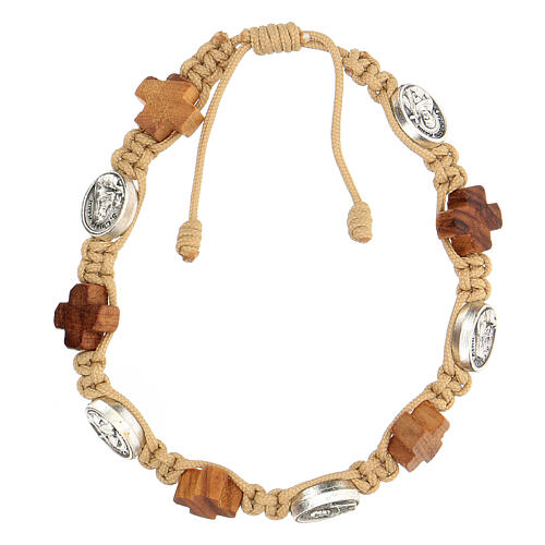 Bracciale Medjugorje medagliette croci legno ulivo corda beige 1